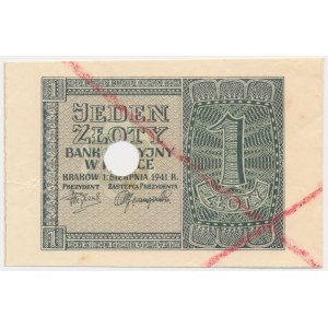 1 złoty 1941 - destrukt bez numeratora i serii - skasowany