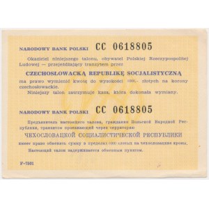 NBP voucher for 1,000 zlotys to exchange for crowns in Czechoslovakia