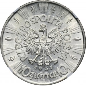 Piłsudski, 10 Zloty 1937 - NGC UNC DETAILS