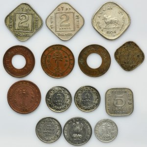 Sada, Cejlón, Britská India a India, Viktória a Juraj V., Zmiešané mince (14 kusov).
