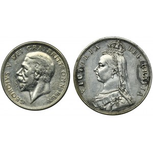 Set, Great Britain, Victoria and George V, 1/2 Crown and Florin (2 pcs.)