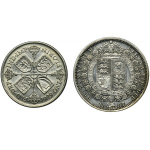 Sada, Velká Británie, Viktorie a Jiří V., 1/2 koruny a Floren (2 kusy).