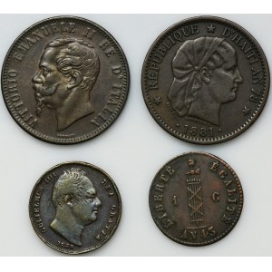 Set, Italy, Haiti, Great Britain, 1, 2 and 10 Centimes, Pence (4 pcs.