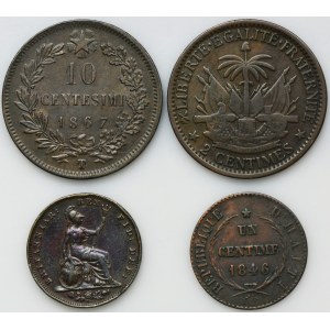 Sada, Taliansko, Haiti, Spojené kráľovstvo, 1, 2 a 10 centov, perá (4 kusy).