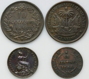 Set, Italy, Haiti, Great Britain, 1, 2 and 10 Centimes, Pence (4 pcs.