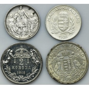 Sada, Maďarsko, 1 a 2 koruny a 1 a 2 pengo (4 ks)
