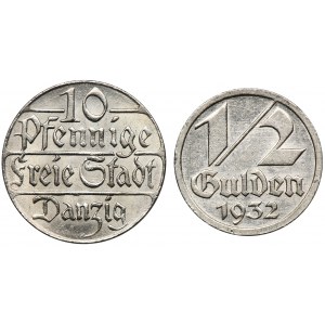 Set, Free City of Danzig, 1/2 gulden and 10 pfennig (2 pcs.)