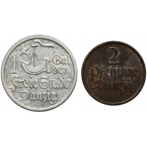 Set, Free City of Danzig, gulden and 2 pfennig (2 pcs.)