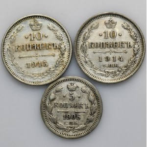 Satz, Russland, Nikolaus II, 5 und 10 Kopeken (3 Stück).