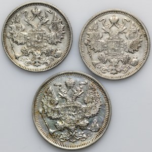 Súprava, Rusko, Mikuláš II, 15 a 20 kopejok (3 kusy).