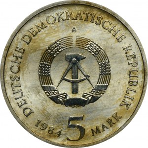 Německo, NDR, 5 Marks Berlin 1984 - Lipsko, Stará radnice