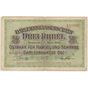 Poznaň, 3 ruble 1916 - B - dlhá doložka -