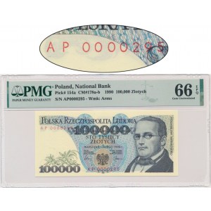 100.000 złotych 1990 - AP - PMG 66 EPQ - niski numer