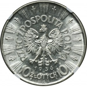 Piłsudski, 10 złotych 1936 - NGC MS61