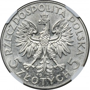 Głowa Kobiety, 5 złotych Londyn 1932 - NGC AU58