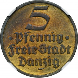 Freie Stadt Danzig, 5 fenig 1932 Flounder - NGC AU DETAILY