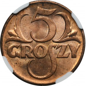 5 haléřů 1939 - NGC MS65 RD