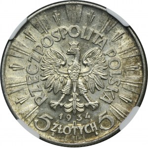 Piłsudski, 5 złotych 1934 - NGC AU58