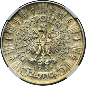 Piłsudski, 5 złotych 1935 - NGC AU58