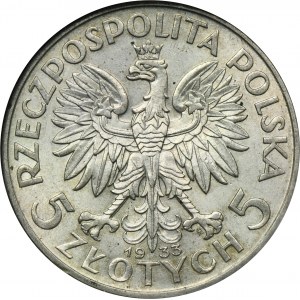 Hlava ženy, 5 zlotých Varšava 1933 - GCN MS62