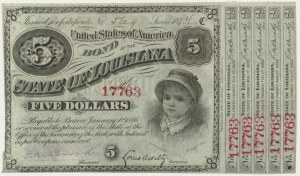 USA, Lousiana, New Orleans, 5 Dollars 1874 - red prefix -