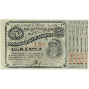 USA, Luizjana, Nowy Orlean, 5 dolarów 1875 - numerator czerwony -