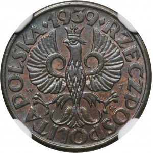 1 haléř 1939 - NGC MS63 BN