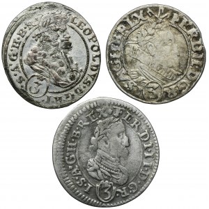 Zestaw, Austria, Ferdynand II i Leopold I, 3 Krajcary (3 szt.)