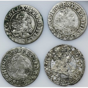 Sada, Rakousko, Ferdinand II a Leopold I, 3 krajcary (4 kusy).