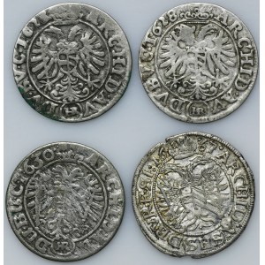 Súprava, Rakúsko, Ferdinand II a Leopold I, 3 krajcary (4 kusy).