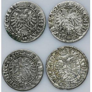 Set, Austria, Ferdinand II and Leopold I, 3 Kreuzer (4 pcs.)