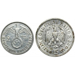 Súprava, Nemecko, Tretia ríša, 2 marky a 5 mariek (2 kusy).