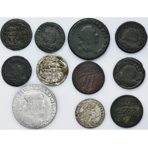 Súbor, Poľsko a Prusko, August III Sas, Poniatowski a Friedrich Wilhelm II, mix mincí (11 kusov).