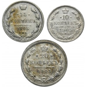 Set, Russia, Nicholas II, Kopeck Petersburg 1905 (3 pcs.)