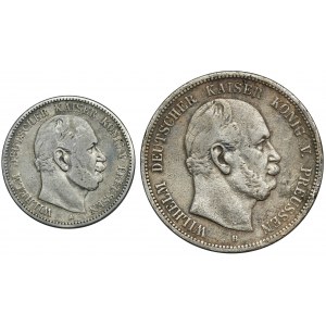 Sada, Nemecko, Pruské kráľovstvo, Wilhelm I, 2 marky a 5 mariek 1876 (2 ks).