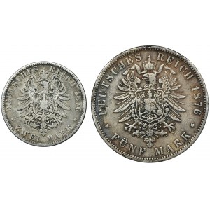 Zestaw, Niemcy, Królestwo Prus, Wilhelm I, 2 Marki i 5 Marek 1876 (2 szt.)