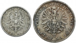 Zestaw, Niemcy, Królestwo Prus, Wilhelm I, 2 Marki i 5 Marek 1876 (2 szt.)