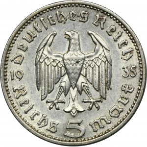 Německo, Třetí říše, 5 marek Berlín 1935 A - Hindenburg