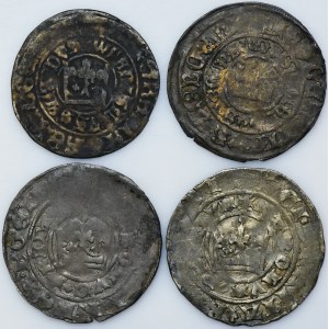 Satz, Böhmen, Karl IV. von Luxemburg und Ladislaus II. Jagiellone, Prag Penny Kutná Hora (4 Stück).