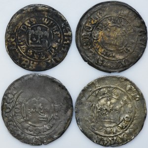 Zestaw, Czechy, Karol IV Luksemburski i Władysław II Jagiellończyk, Grosz praski Kutná Hora (4 szt.)