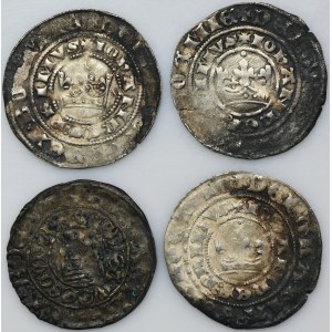 Satz, Böhmen, Johann I. von Luxemburg und Ladislaus II. Jagiellonian, Prag Penny Kutná Hora (4 Stück).