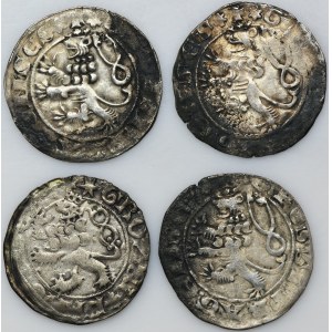 Satz, Böhmen, Johann I. von Luxemburg und Ladislaus II. Jagiellonian, Prag Penny Kutná Hora (4 Stück).