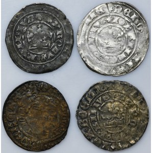 Set, Bohemia, Johann I, Karl IV and Ladislaus II Jagiellon, Groschen Kuttenberg (4 pcs.)