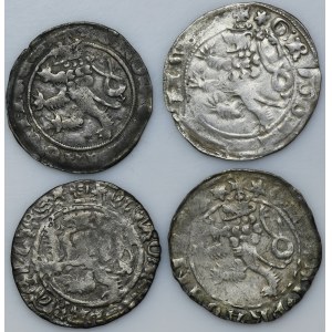 Satz, Böhmen, Johann I. von Luxemburg, Karl IV. von Luxemburg und Ladislaus II. Jagiellone, Prag Penny Kutná Hora (4 Stück).