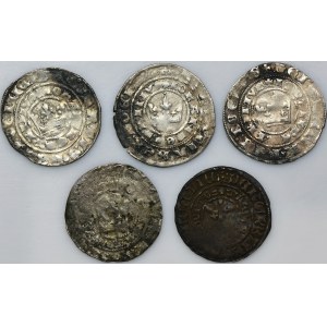 Set, Bohemia, Johann I, Wenzel IV and Ladislaus II Jagiellon, Groschen Kuttenberg (5 pcs.)