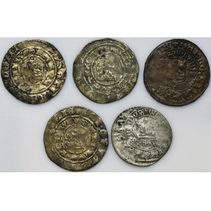 Soubor, Čechy, Karel IV. Lucemburský, Václav IV. Lucemburský a Ladislav II. Jagellonský, Praha, penny Kutná Hora (5 kusů).