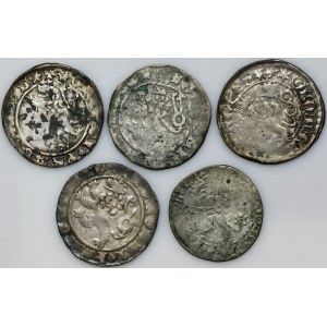 Set, Bohemia, Karl IV, Wenzel IV and Ladislaus II Jagiellon, Groschen Kuttenberg (5 pcs.)