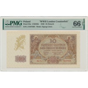 10 zlatých 1940 - L. - Londýnsky falzifikát - PMG 66 EPQ