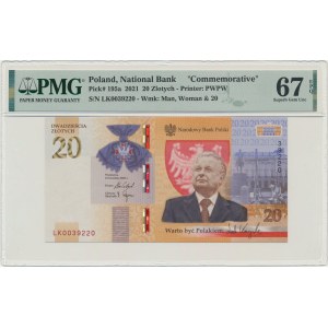 20 złotych 2021 - L. Kaczyński - PMG 67 EPQ