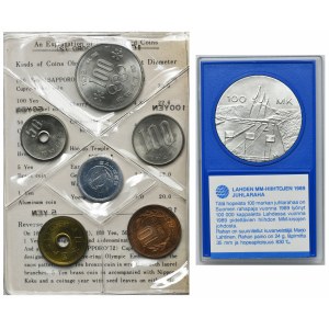 Zestaw, Japonia i Finlandia, Zestaw monet 1972 i 100 Markkaa (7 szt.)